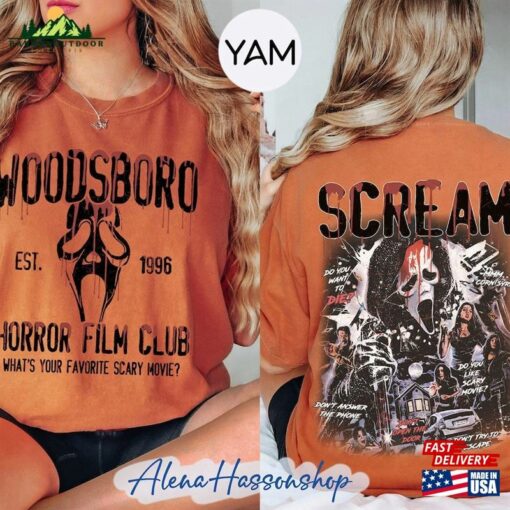 Two Sided Woodsboro Scream Shirt Retro Film Club Comfort Colors Unisex Sweatshirt