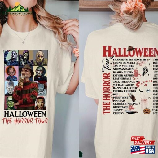 Universal Studios Halloween Horror Nights 2023 Two Sided Vintage Characters The Tour Shirt Orlando Classic Unisex