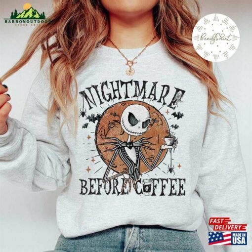 Vintage Disney Halloween Jack Skellington Nightmare Before Coffee Shirt Retro The Christmas Sweatshirt Hoodie