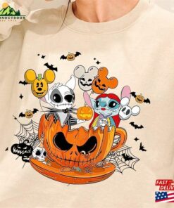Vintage Disney Halloween Stitch Jack Skellington Sweatshirt And Angel Pumpkin Shirt T-Shirt