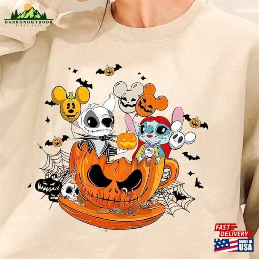 Vintage Disney Halloween Stitch Jack Skellington Sweatshirt And Angel Pumpkin Shirt T-Shirt