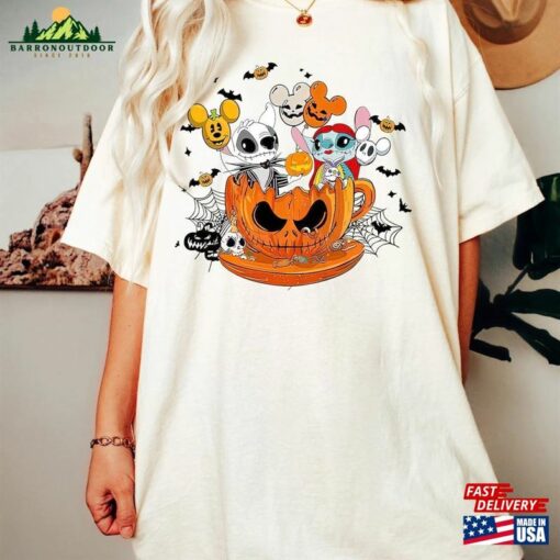 Vintage Disney Halloween Stitch Jack Skellington Sweatshirt And Angel Pumpkin Shirt T-Shirt