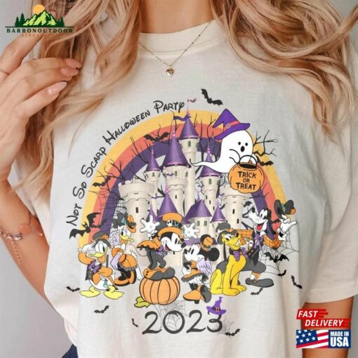Vintage Disney Halloween Trick Or Treat Comfort Colors Shirts Mickey’s Not So Scary Party Shirt Unisex Hoodie