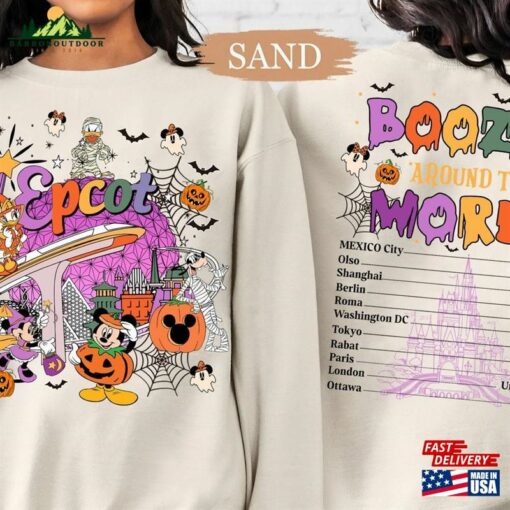 Vintage Disney Mickey And Friends Epcot Halloween Shirt Boozin Around The World 2023 Sweatshirt Unisex