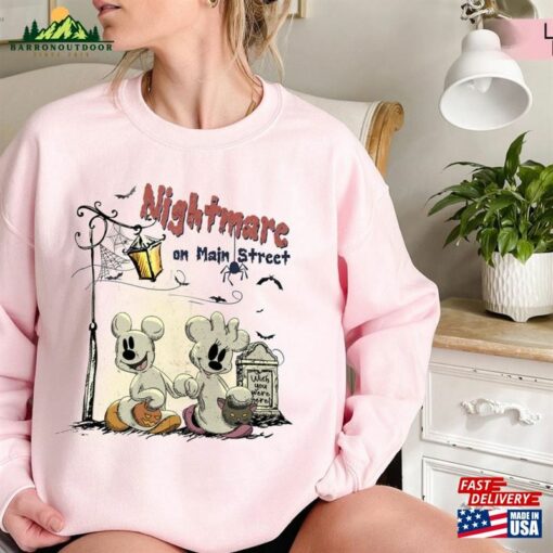 Vintage Disney Mickey Minnie Halloween Sweatshirt Nightmare On Main Street 90S Party Shirt Unisex Hoodie