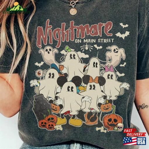 Vintage Disney Nightmare On Main Street Shirt Mickey And Friends Ghost Hoodie T-Shirt