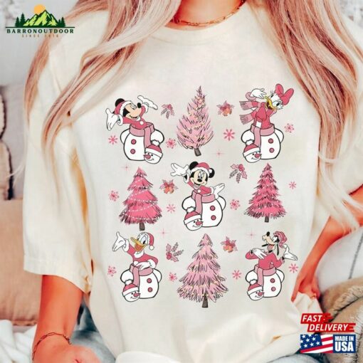 Vintage Disney Pink Christmas Tree Shirt Retro Mickey And Friends Cute T-Shirt Classic