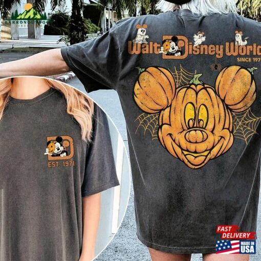 Vintage Disneyland And Walt Disney World Halloween 2 Side Shirt Pumpkin Mickey Unisex T-Shirt