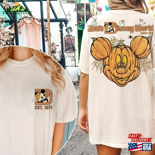 Vintage Disneyland And Walt Disney World Halloween 2 Side Shirt Pumpkin Mickey Unisex T-Shirt