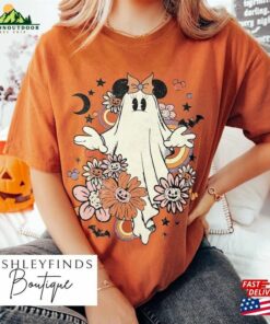 Vintage Floral Mickey Minnie Ghost Halloween Shirt Retro Spooky Season Classic Hoodie