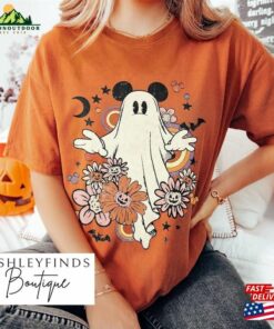 Vintage Floral Mickey Minnie Ghost Halloween Shirt Retro Spooky Season Classic Hoodie