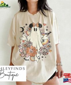 Vintage Floral Mickey Minnie Ghost Halloween Shirt Retro Spooky Season Classic Hoodie 3