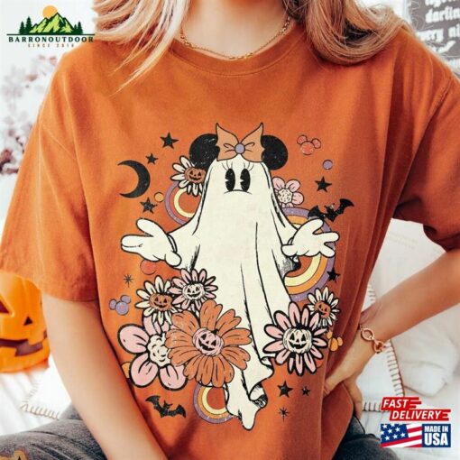 Vintage Floral Mickey Minnie Ghost Halloween Shirt Retro Spooky Season Hoodie T-Shirt