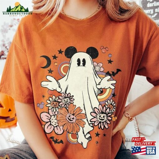 Vintage Floral Mickey Minnie Ghost Halloween Shirt Retro Spooky Season Hoodie T-Shirt