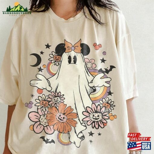 Vintage Floral Mickey Minnie Ghost Halloween Shirt Retro Spooky Season Hoodie T-Shirt