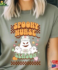Vintage Ghost Nurse T-Shirt Retro Halloween Cute Tee Crewneck Unisex Hoodie