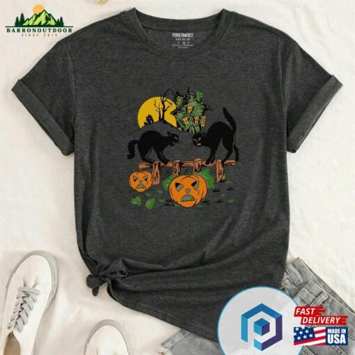 Vintage Halloween Black Cats And Pumpkins T-Shirt Sweatshirt Sweater Unisex