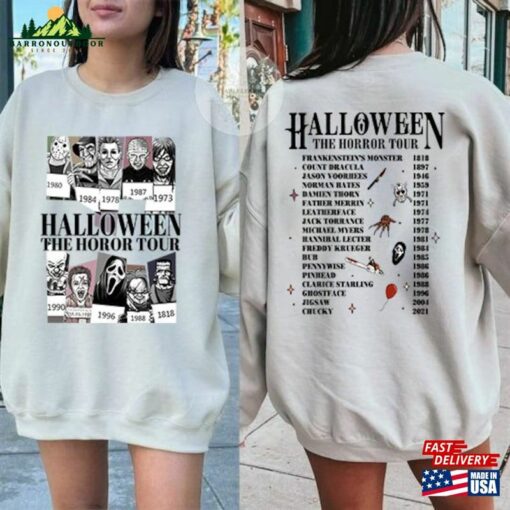 Vintage Halloween Characters The Horror Tour Shirt Universal Studios Nights 2023 In My Era Sweatshirt Hoodie