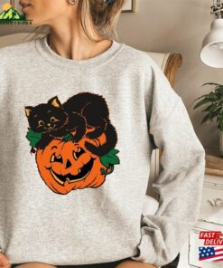 Vintage Halloween Sweatshirt And Hoodie Pumpkin Cat T Shirt Classic 3