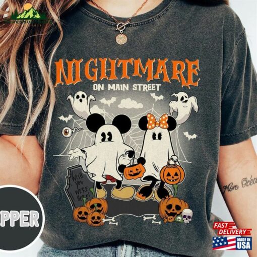 Vintage Mickey Minnie Halloween Shirt Nightmare On The Main Street Disney Hoodie T-Shirt