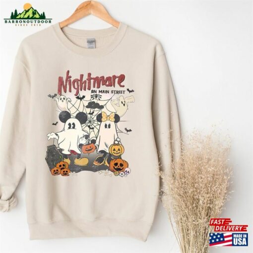 Vintage Mickey Minnie Halloween Sweatshirt Nightmare On The Main Street Gift T-Shirt Ghost Pumpkin Unisex