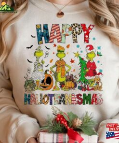 Vintage The Griinch Happy Hallothankmas Sweatshirt Halloween Thanksgiving Christmas Funny Griinchmas Shirt Unisex Hoodie