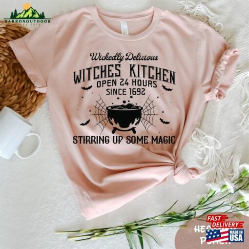 Wickedly Delicious Witches Kitchen Open 24 Hours Since 1692 Stirring Up Some Magic Shirt Funny Halloween Tee Hoodie Unisex