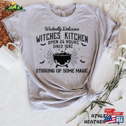 Wickedly Delicious Witches Kitchen Open 24 Hours Since 1692 Stirring Up Some Magic Shirt Funny Halloween Tee Hoodie Unisex