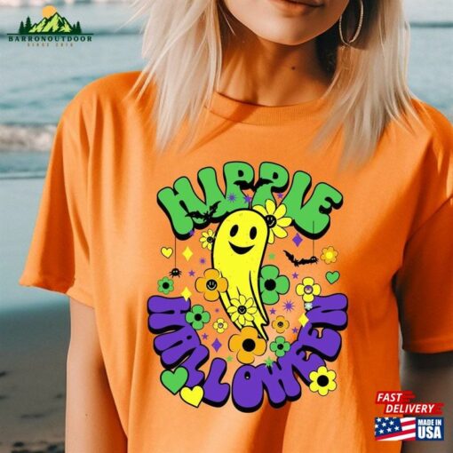 Womens Hippie Halloween Shirt Retro Cute Ghost T-Shirt Vintage Classic Sweatshirt