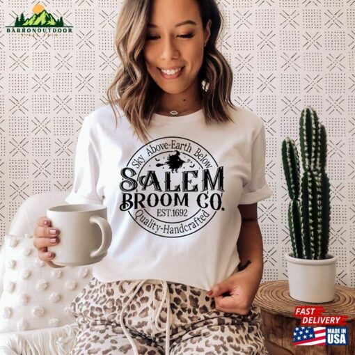 Women’s Salem Broom Company Shirt Halloween Sweatshirt Witchy Gift On Fall Sanderson Witches Unisex Classic