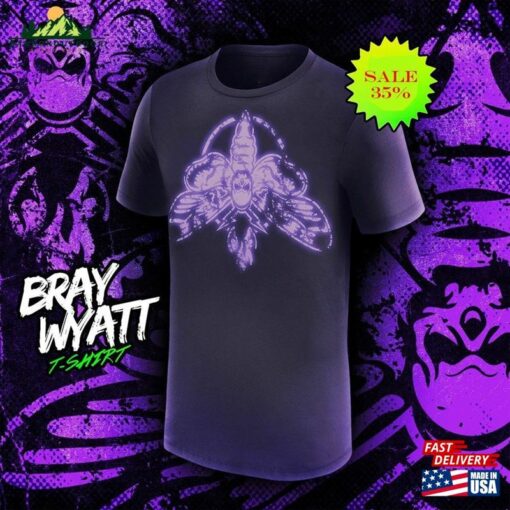 Wwe Bray Wyatt Uv Ink Moth T-Shirt R I P 1987 2023 Memorial Gift Fan Classic