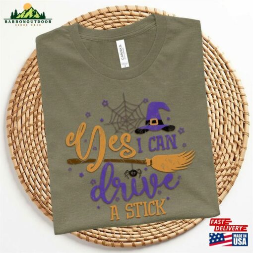 Yes I Can Drive A Stick Witchy Halloween Tee Vintage Witch T-Shirt Crewneck Hoodie Sweatshirt