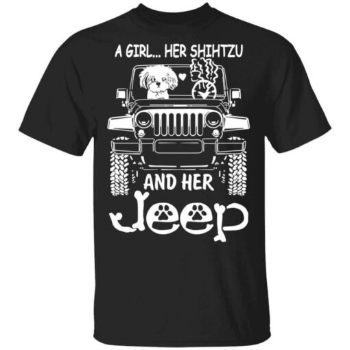 A Girl Her Shih Tzu And Her Jeep T-Shirts, Hoodies, Long Sleeve Shirt Sweatshirt Long Sleeve Hoodie Tank Mug