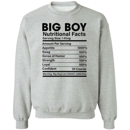 Big boy nutritional facts shirt Shirt Sweatshirt Long Sleeve Hoodie Tank Mug