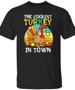 Coolest Turkey In Town Little Boys Thanksgiving Toddler Baby Shirt