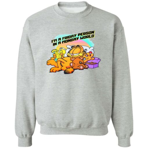 Garfield i’m a friday person in a monday world shirt Shirt Sweatshirt Long Sleeve Hoodie Tank Mug – Tally’s Mojos