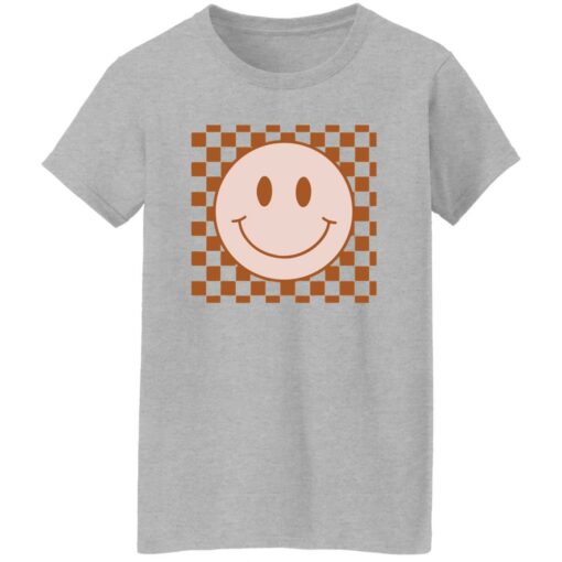 Happy face checkered pattern shirt Shirt Sweatshirt Long Sleeve Hoodie Tank Mug – Tally’s Mojos