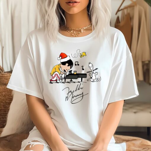 Charlie As Freddie Mercury Playing Piano And Snoopy Woodstock T-Shirt