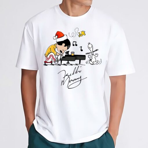 Charlie As Freddie Mercury Playing Piano And Snoopy Woodstock T-Shirt