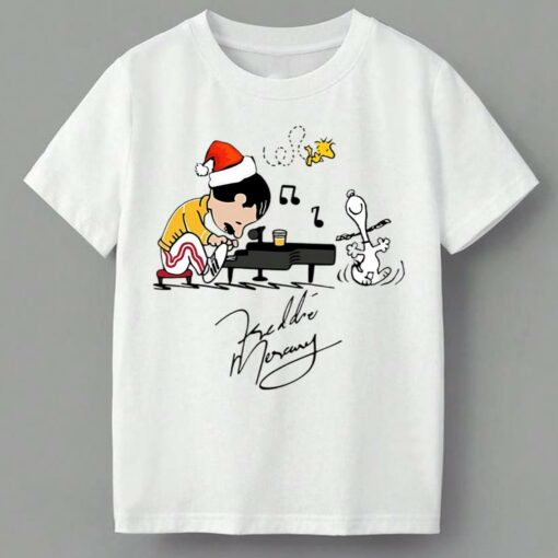 Charlie As Freddie Mercury Playing Piano And Snoopy Woodstock T-Shirt