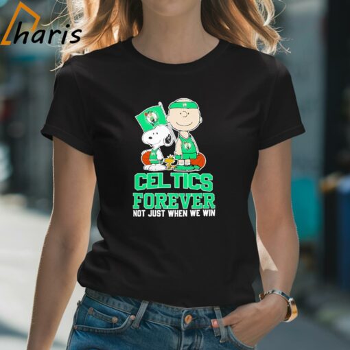 Charlie Brown Snoopy And Woodstock Boston Celtics Forever Not Just When We Win 2024 T-shirt