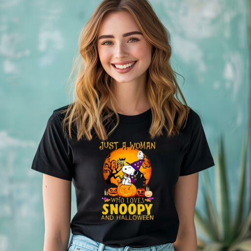 Just A Woman Who Loves Snoopy And Halloween T-shirt