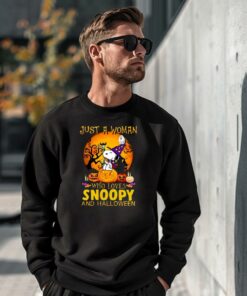 Just A Woman Who Loves Snoopy And Halloween T shirt 3