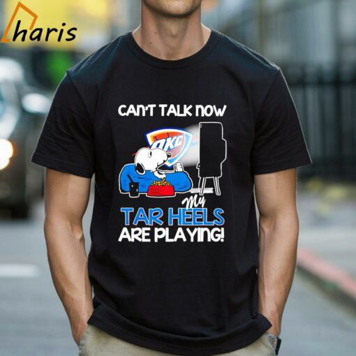 Oklahoma City Thunder Snoopy Watching Tv Can’t Talk Now My Tar Heels Are Playing Shirt