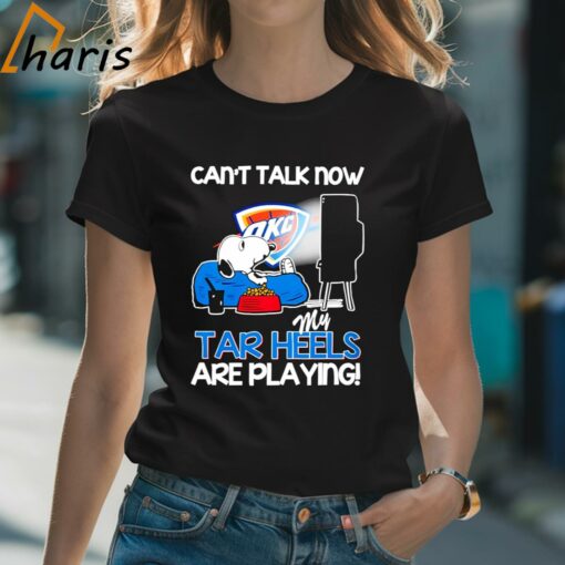 Oklahoma City Thunder Snoopy Watching Tv Can’t Talk Now My Tar Heels Are Playing Shirt