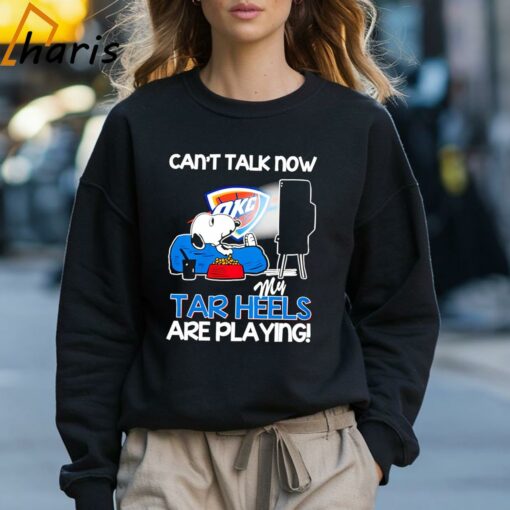 Oklahoma City Thunder Snoopy Watching Tv Can’t Talk Now My Tar Heels Are Playing Shirt