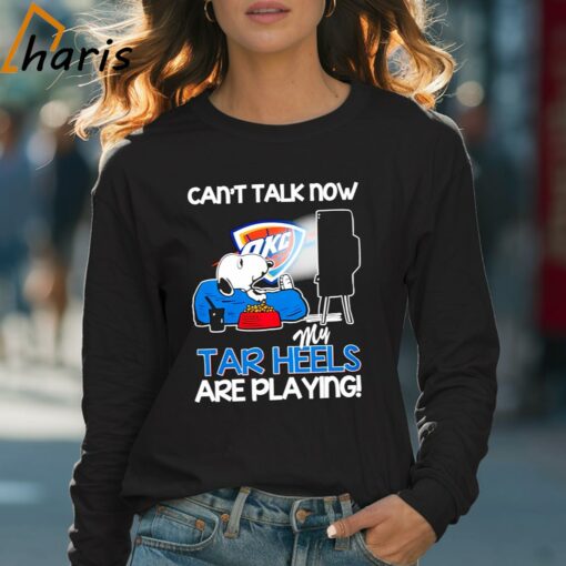 Oklahoma City Thunder Snoopy Watching Tv Can’t Talk Now My Tar Heels Are Playing Shirt