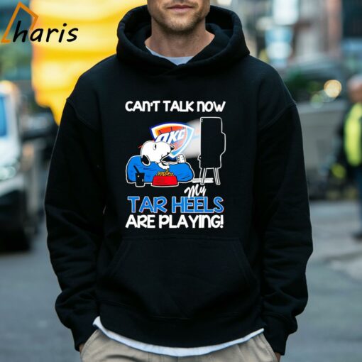 Oklahoma City Thunder Snoopy Watching Tv Can’t Talk Now My Tar Heels Are Playing Shirt