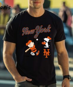Peanuts Charlie Brown And Snoopy Playing Baseball New York Mets T-shirt