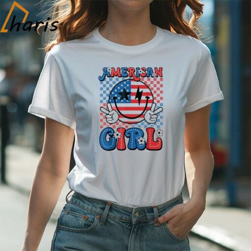 Retro Groovy Fourth 4th of July Smile American Girl T-Shirt